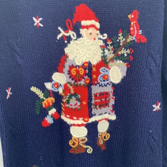 Vintage Belle Pointe Christmas Sweater 100% Wool Santa Claus Embroidered Size M - Picture 3 of 7
